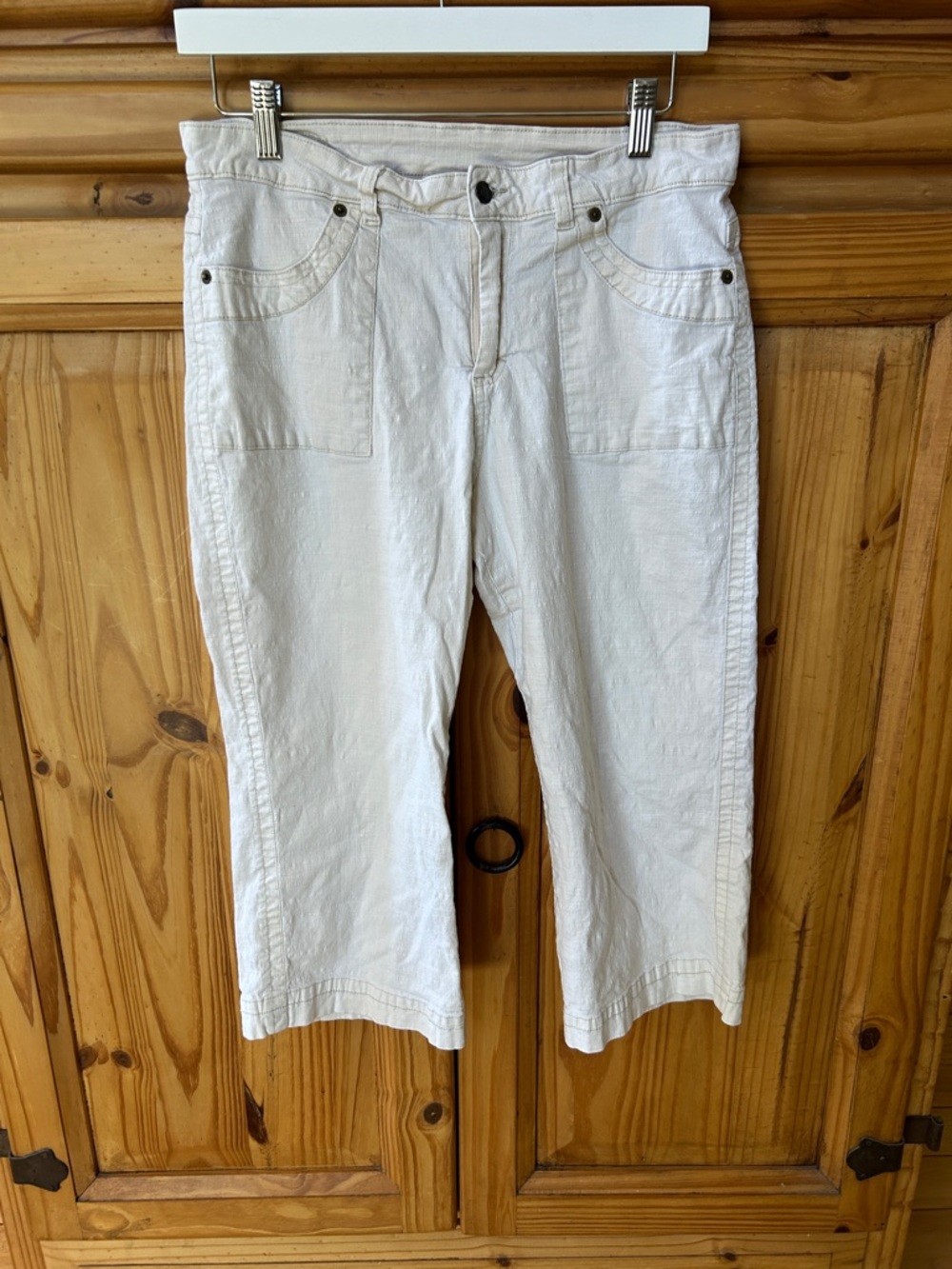 Ojai Carpis Off White Relaxed Straight Fit Cotton Linen Utility Patch Pockets